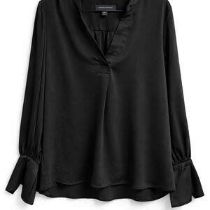Banana Republic Black Satin V-Neck Tie-Cuff Blouse